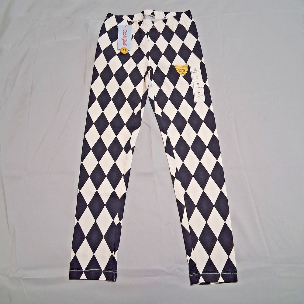 Cat & Jack Girls Leggings Size Medium (8) Black & White Diamond Argyle Brand NWT - Picture 2 of 6